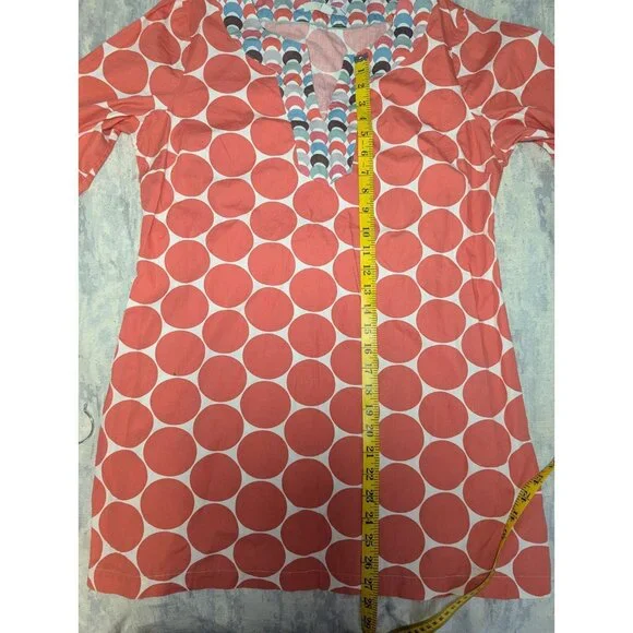 Women's Boden Geometric Blue Orange 3/4 Sleeve Cotton Beach Kaftan Tunic Size 10 - Picture 3 of 13